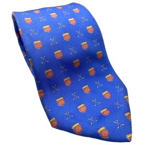 VTG Brooks Brothers Country Club Men's Tie Blue w/ Golf Clubs Check BB Logo LONG